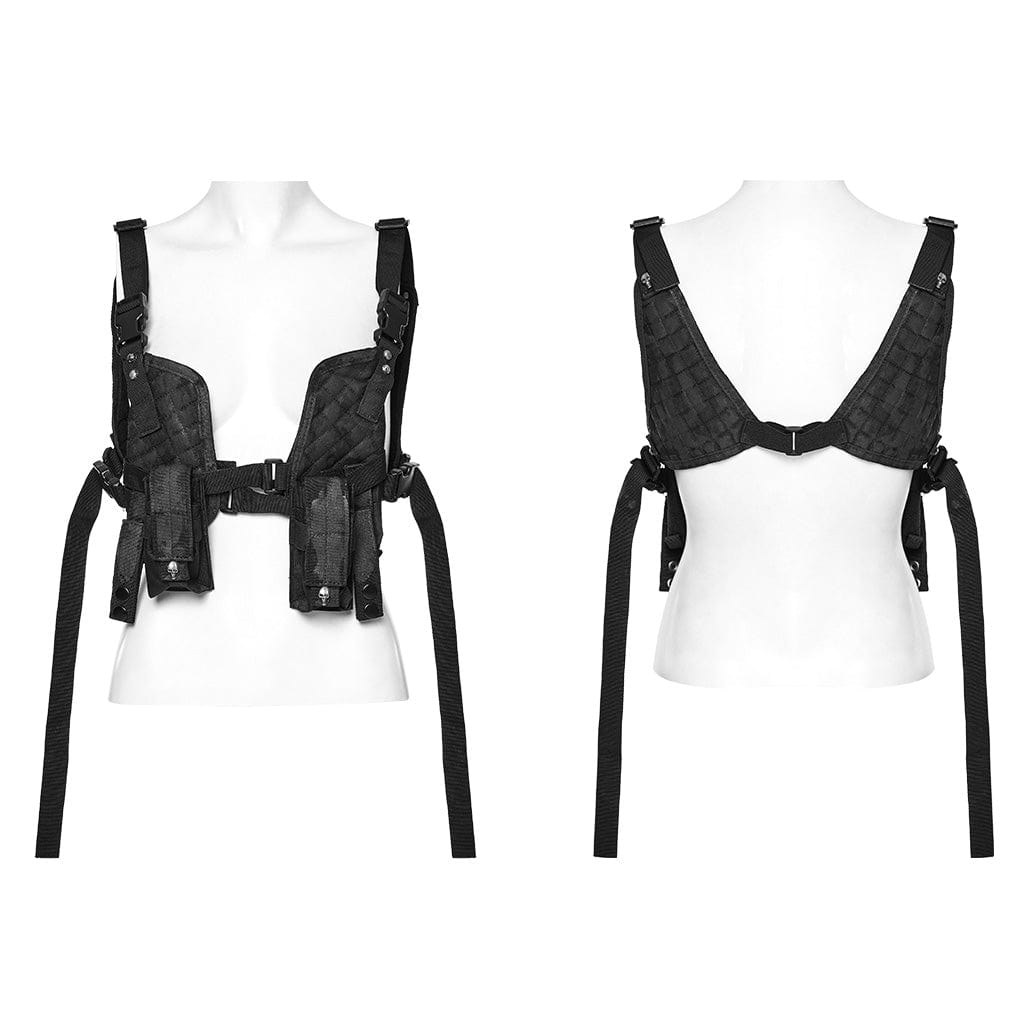 PUNK RAVE HARNESS CON TESCHIO IN STILE MILITARE PUNK CON TASCHE