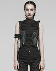 PUNK RAVE HARNESS CON TESCHIO IN STILE MILITARE PUNK CON TASCHE