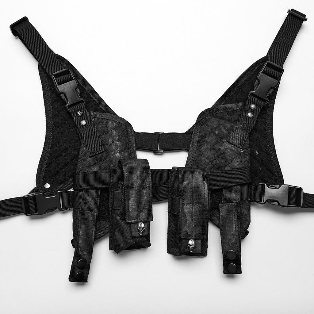 PUNK RAVE HARNESS CON TESCHIO IN STILE MILITARE PUNK CON TASCHE
