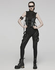 PUNK RAVE HARNESS CON TESCHIO IN STILE MILITARE PUNK CON TASCHE