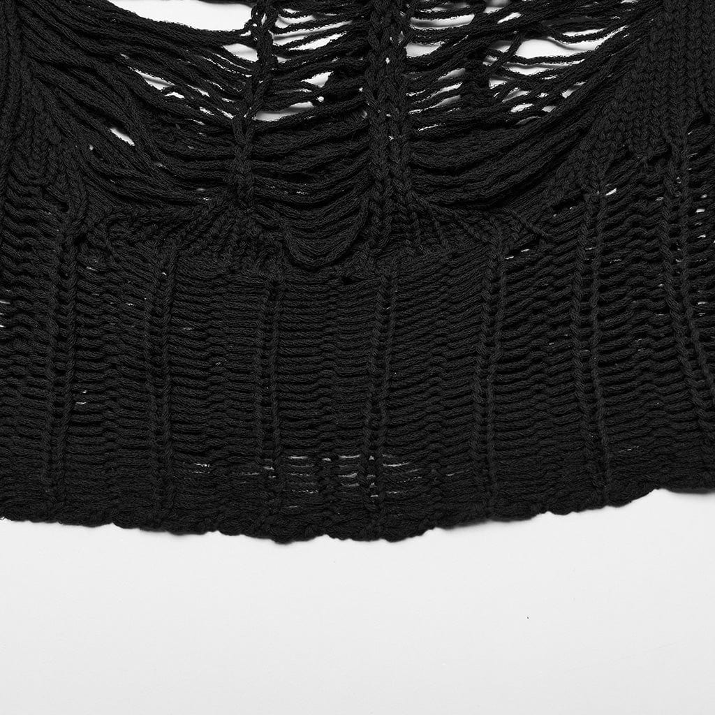 Punk rave Maglione lavorato a maglia trasparente strappato punk da donna