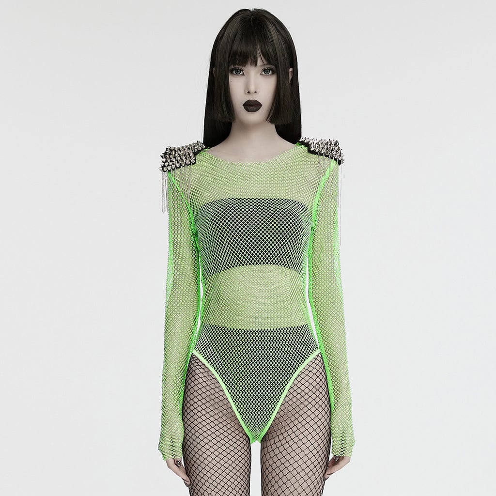 Punk rave body da donna in rete con nappe borchiate