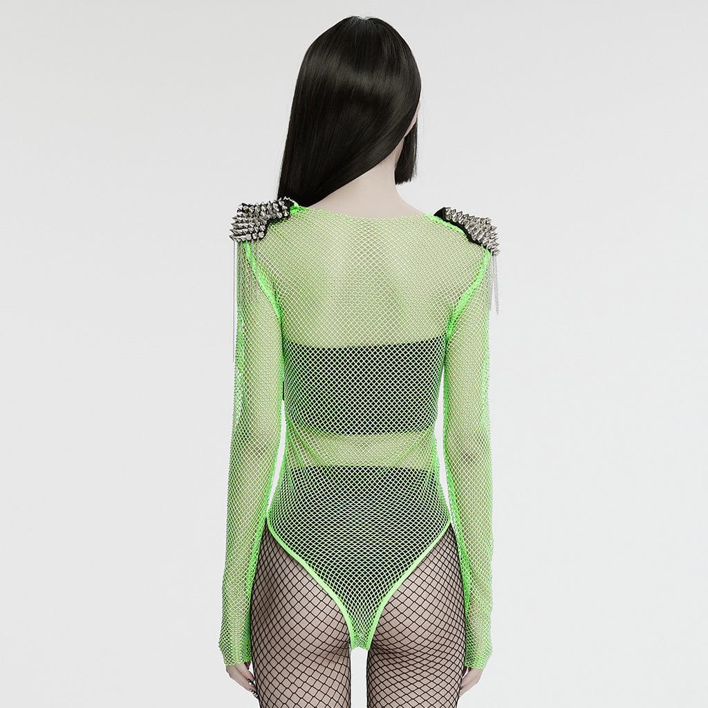 Punk rave body da donna in rete con nappe borchiate
