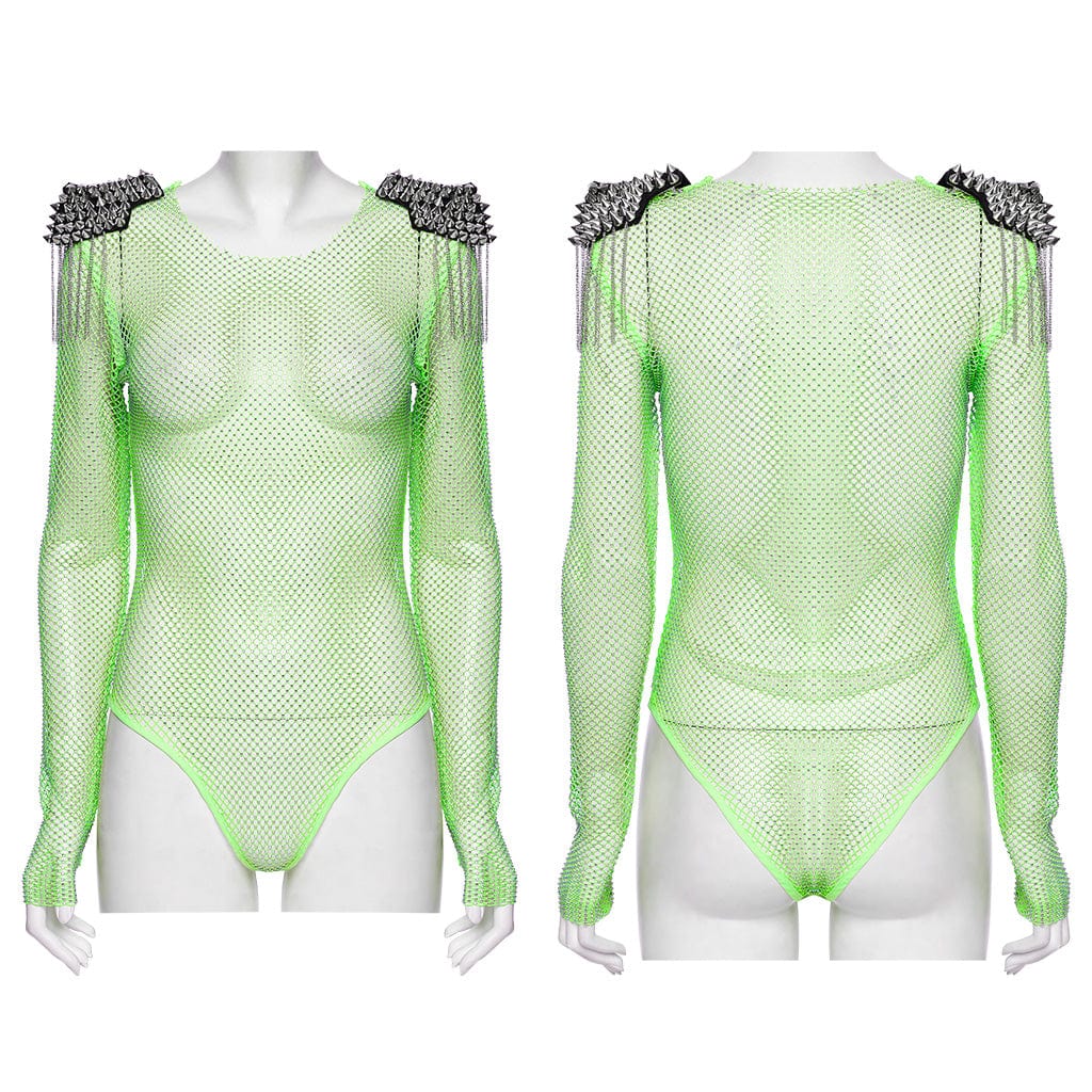 Punk rave body da donna in rete con nappe borchiate