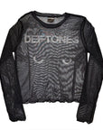Rock Off Crop Top - Deftones Ladies Long Sleeve Mesh Crop Top: Sphynx (Black)