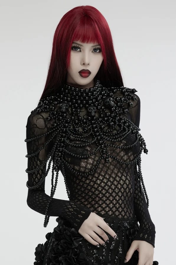 Punk rave Harness di perle nere