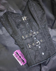 Corsetto underbust con stecche e fibbie damascato nero