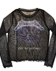 Rock Off Crop Top - Metallica Long Sleeve Mesh Crop Top: Ride The Lightning (Black) (Back Print)