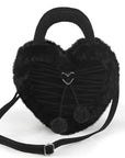 DemoniaCult - Borsa a forma di cuore in finta pelle scamosciata e pelliccia nera
