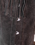 Corsetto Overbust in pelle scamosciata con frange Nero steccato (sartoriale)