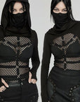 Punk Rave - Maglia Top in rete con cappuccio