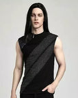 Punk Rave - Canotta nera con motivo diagonale e cerniera GOTHIC PUNK GOTIK