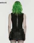 Punk Rave - Gilet/Top nero con coulisse e occhielli cavi punk
