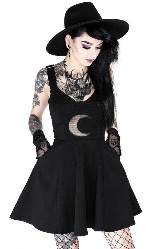 RESTYLE VESTITO GOTICO NERO CON LUNA CRESCENTE IN RETE