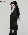 Punk Rave - Camicia nera in chiffon ricamato con maniche a sbuffo