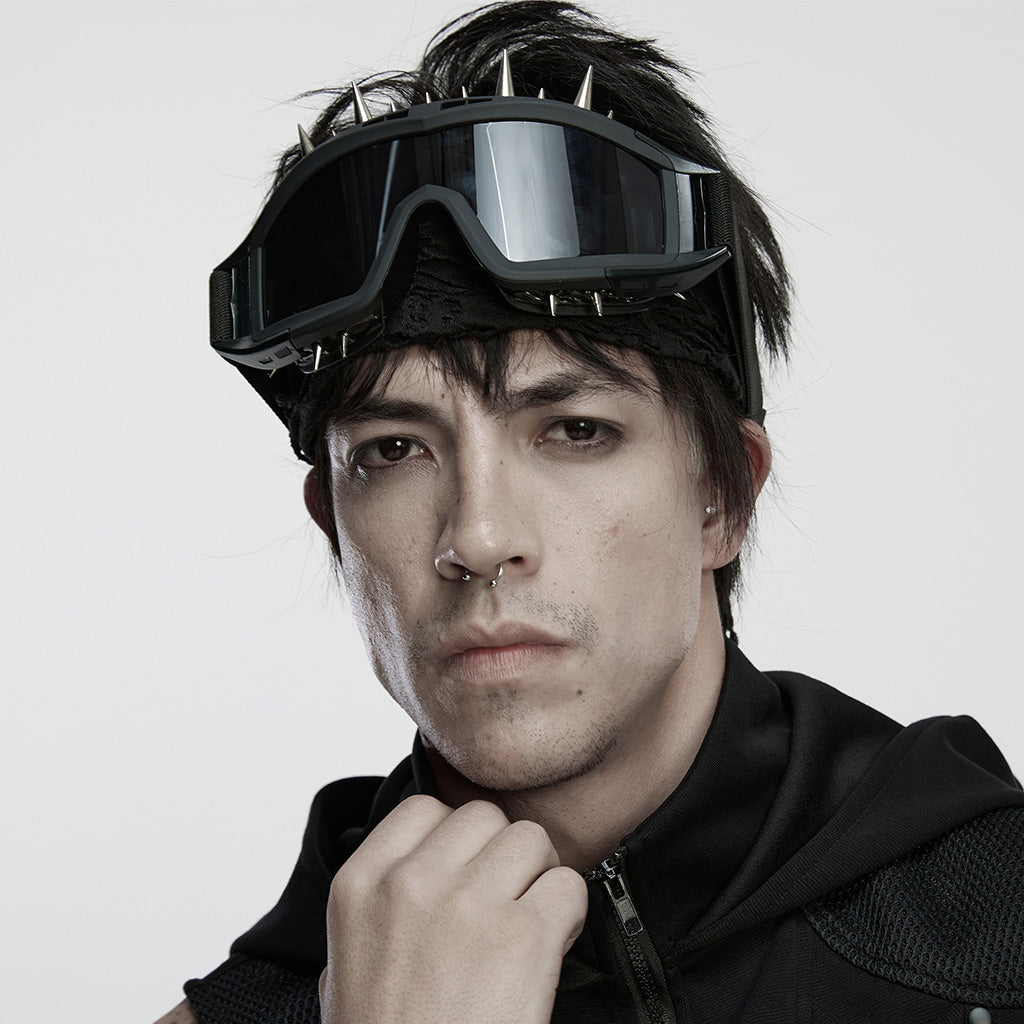 Punk rave - Occhiali da sole con borchie nere e cinturino regolabile