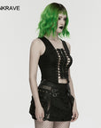 Punk Rave - Gilet/Top nero con coulisse e occhielli cavi punk