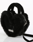 DemoniaCult - Borsa a forma di cuore in finta pelle scamosciata e pelliccia nera