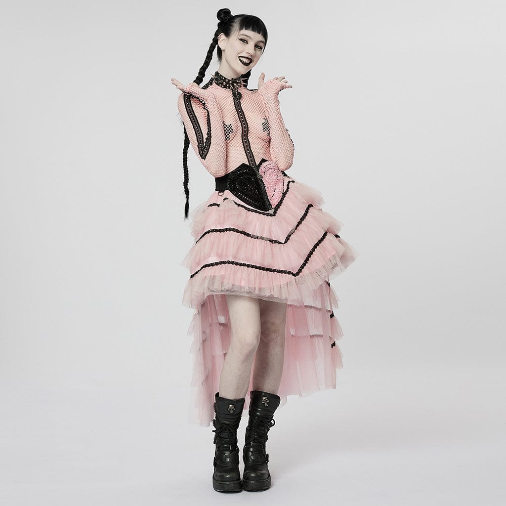 Punk Rave Gonna a balze velo con coda di pizzo rosa