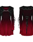 Punk Rave - Abito corto in velluto nero con lacci e colletto da bambola (Sfondo Rosso)