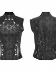 Punk rave - Top punk damascato con borchie, scollatura traforata e cerniera posteriore