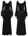 Punk Rave - Vestito nero velluto lungo gotico con ricami floreali