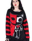 Cupcake Cult - Maglione Half Dead Cat Rosso/Nero