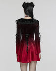 Punk Rave - Abito corto in velluto nero con lacci e colletto da bambola (Sfondo Rosso)