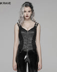 Punk rave - Gilet/Top nero con ricami neri in stile steampunk