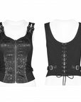 Punk rave - Gilet/Top nero con ricami neri in stile steampunk