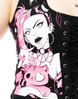 Cupcake Cult - Dollhouse Detention Top Corsetto gotico Kawaii nero con lacci