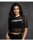 Rock Off Crop Top - Metallica Mesh Crop Top: Logo (Black)