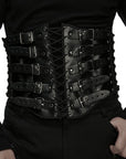 Punk Rave - Cintura corsetto da uomo nera punk con fibbie e lacci