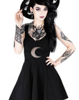 RESTYLE VESTITO GOTICO NERO CON LUNA CRESCENTE IN RETE