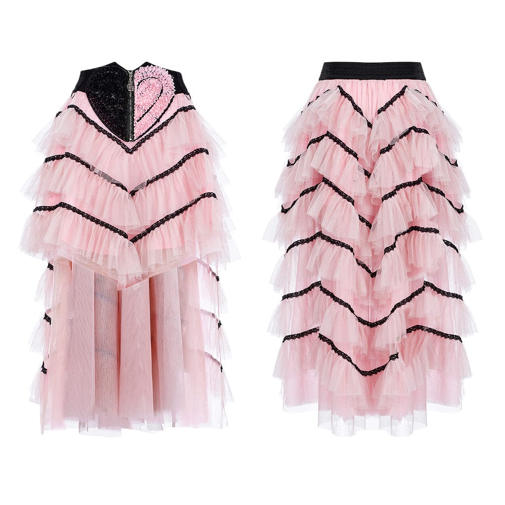 Punk Rave Gonna a balze velo con coda di pizzo rosa