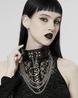 Punk Rave - Collana da donna in similpelle punk con catena e pelle di serpente