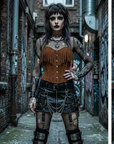 Corsetto Overbust in pelle scamosciata con frange Beige scuro steccato (Sartoriale)