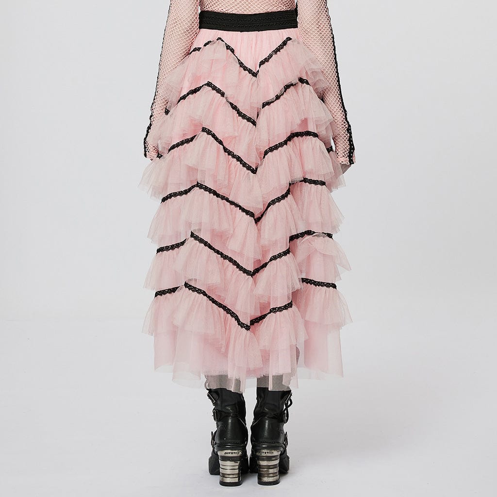 Punk Rave Gonna a balze velo con coda di pizzo rosa