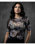 Rock Off Crop Top - Ghost Mesh Crop Top: Logo & Roses (Black) :