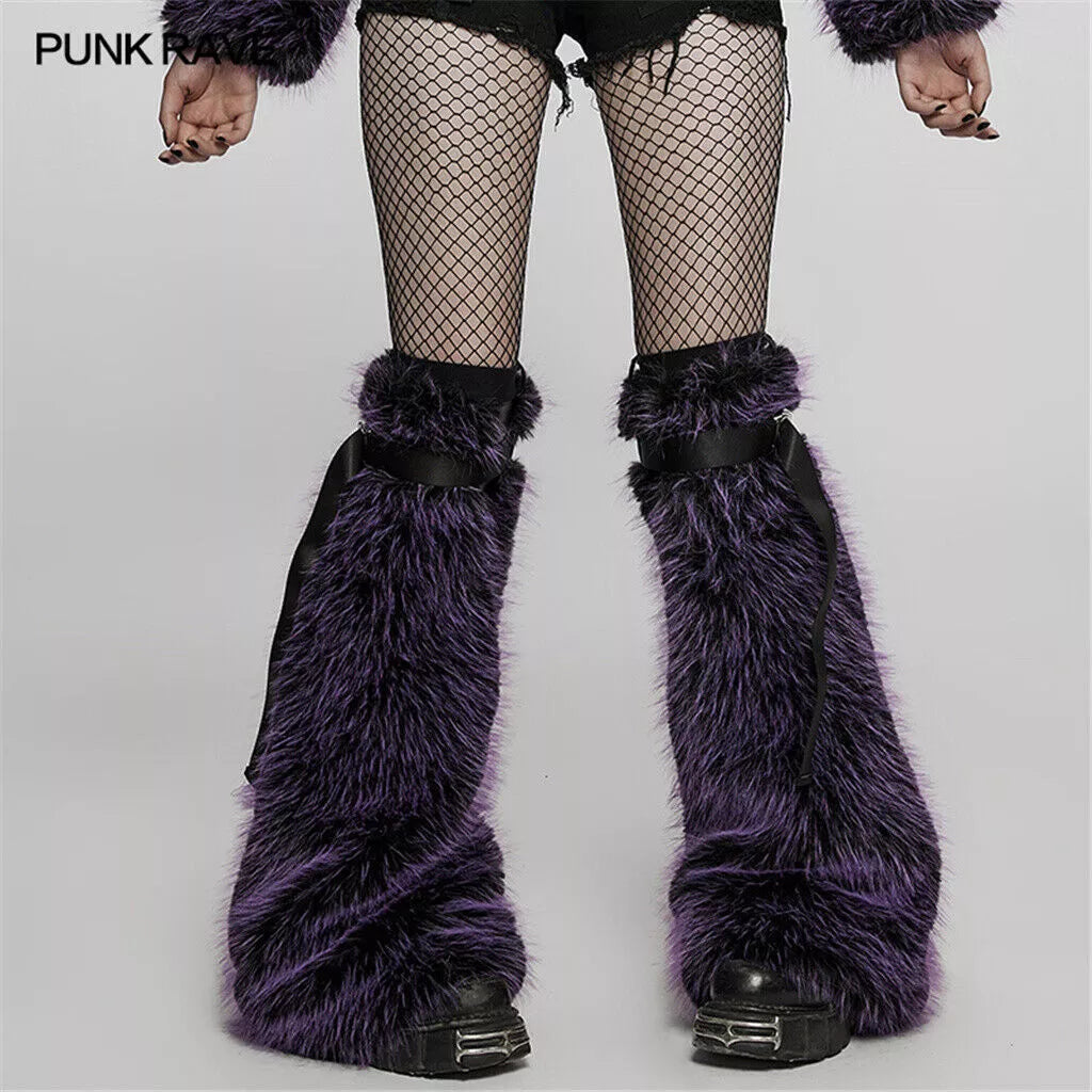 Punk rave scaldamuscoli pelliccia sintetica viola
