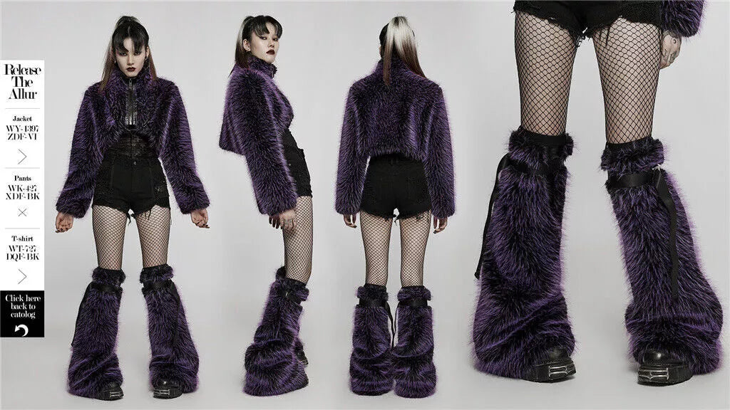 Punk rave scaldamuscoli pelliccia sintetica viola
