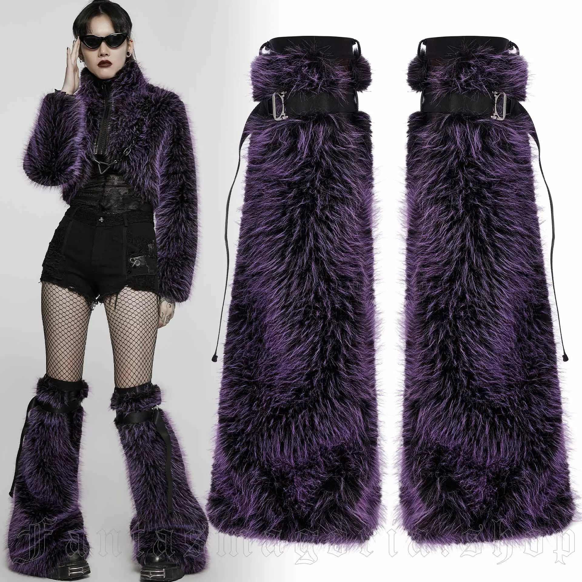 Punk rave scaldamuscoli pelliccia sintetica viola