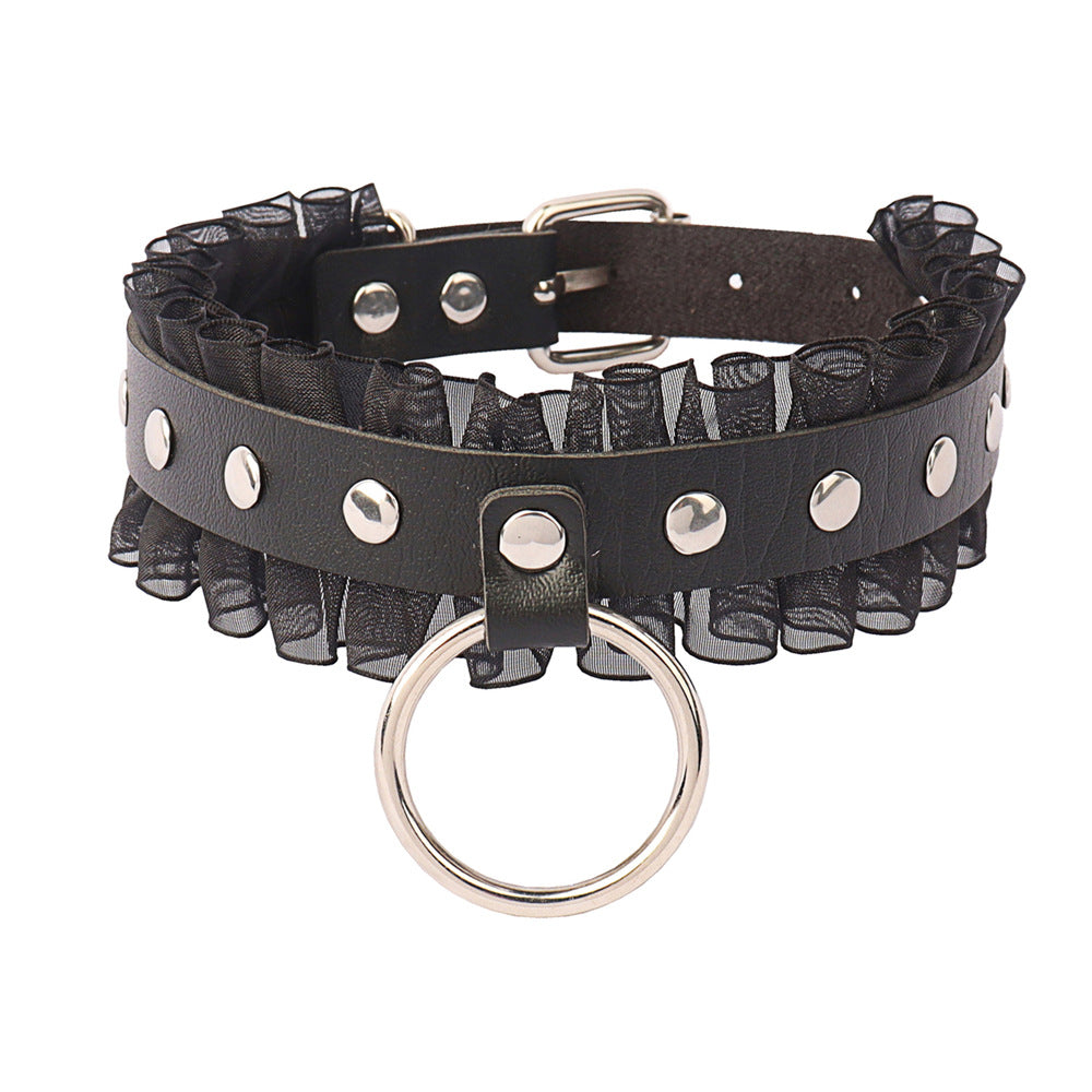 Choker cerchio nero e merletto vegan