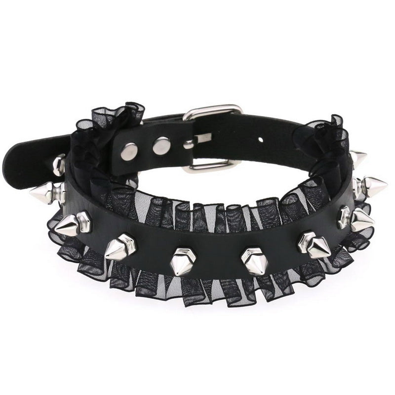 Choker borchie nero e merletto vegan