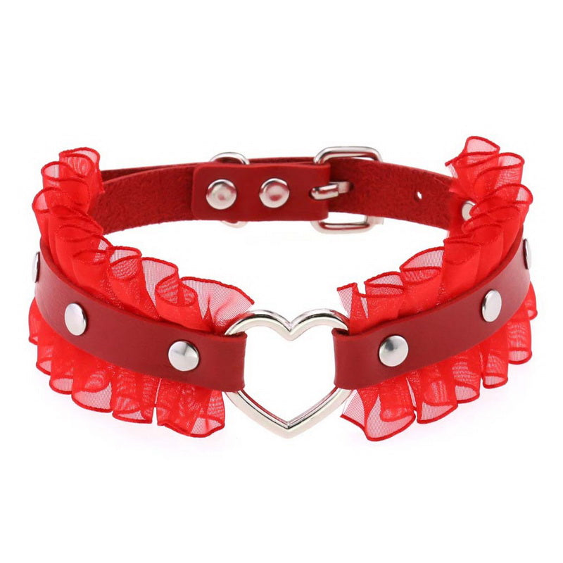 Choker cuore rosso e merletto vegan