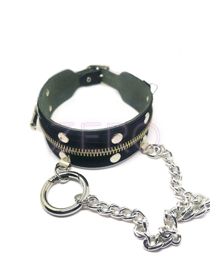 Custom Choker Zip & Chain Black