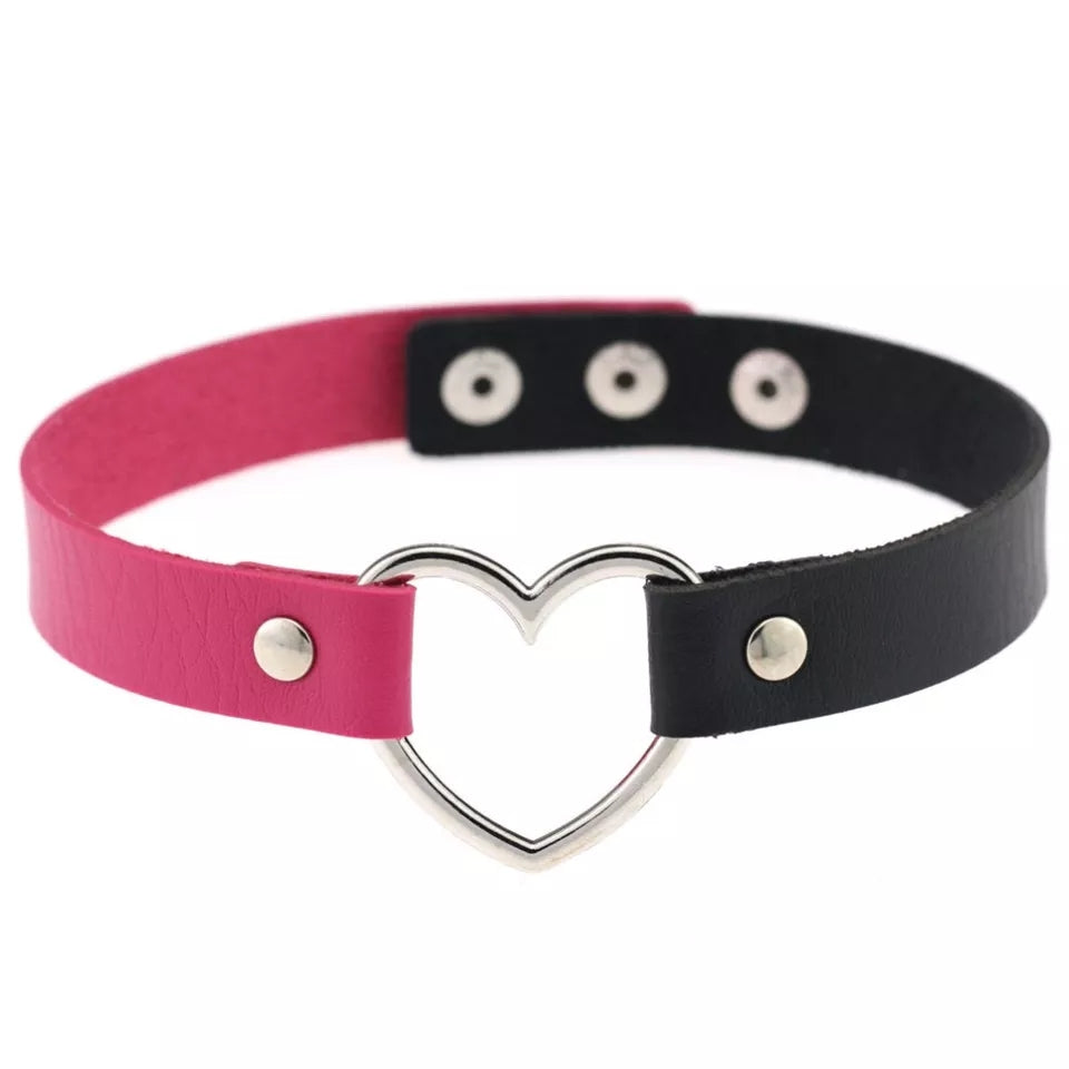 Choker cuore nero e fucsia vegan