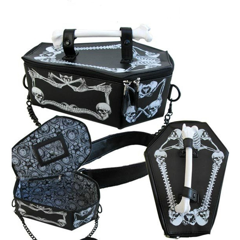 KREEPSVILLE 666 BORSA A FORMA DI BARA CON OSSA E SCHELETRI