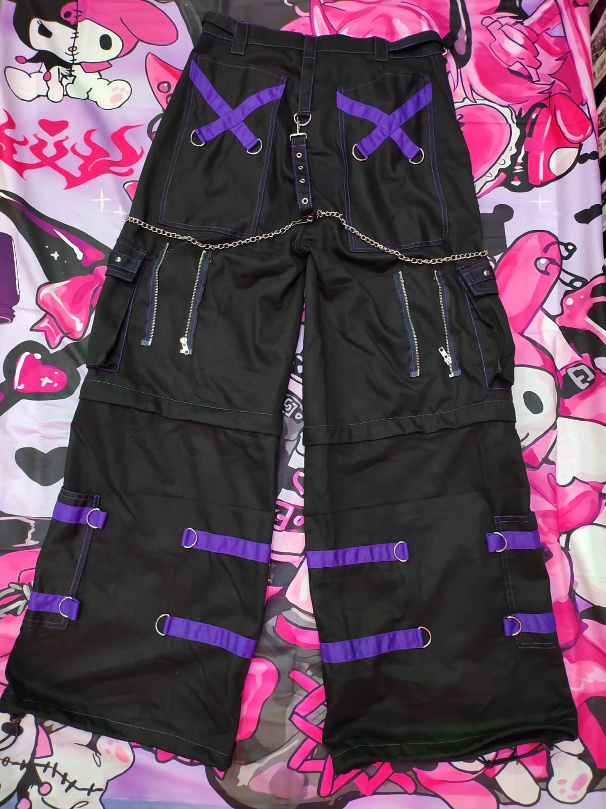 Pantaloni cargo cybergoth nero e viola