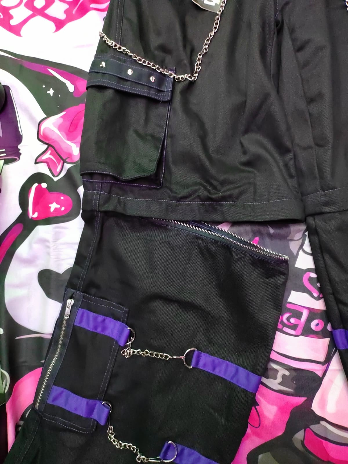 Pantaloni cargo cybergoth nero e viola